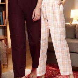 Kryptic Coffee Brown & Pink Cotton Relaxed Fit Printed Lounge Pants - Pack of 2-picture-46