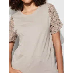 Fame Forever By Lifestyle Medium Beige Cotton Regular Fit Self Pattern Top image 4