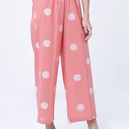 Vishudh Women Pink & White Polka Dot Printed Straight Palazzos image 3