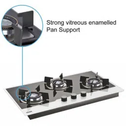 Glen 1073 HT BW Toughened Glass Top 3 Burner Automatic Hob (Sturdy Pan Support, Black/White) image 4