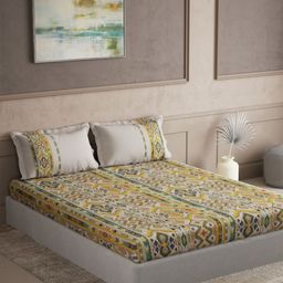 DDecor Yellow & White Ethnic Motifs 180 TC Cotton King Bedsheet Set 2.74 m x 2.74 m-picture-13