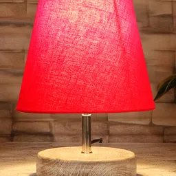 Devansh Red cotton Round white brushed wood Table Lamp-picture-17