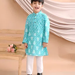 Kinder Kids Full Sleeves Ethnic Motif Designed Kurta With Pajama Set - Blue-picture-19