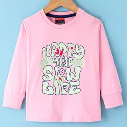 Olio Kids Cotton Knit Full Sleeves Winter T-Shirt with Text Print - Pink-picture-25