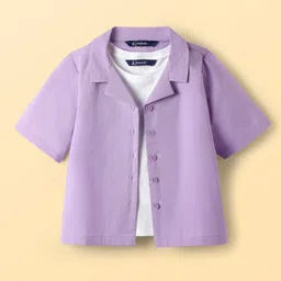 Pine Kids Cotton Woven Half Sleeves Solid Color Shirt Style Top with Inner Tee - Lavender-image-68