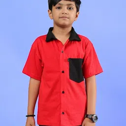WEARDUDS Cotton Knit Half Sleeves Colour Blocked Shirt - Red-picture-10