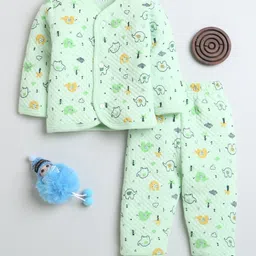 BUMZEE Knit Full Sleeves Winter Wear T-Shirt & Lounge Pant Set With Animal Print - Sea Green-picture-33