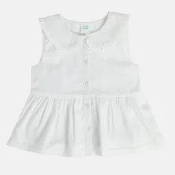 MINI KLUB Cotton Woven Sleeveless Swiss Dot Designed Peplum Top - White-picture-38