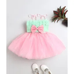 TINY MINY MEE Elastane Woven Sleeveless Bow & Petal Embellished Dress - Pink-picture-11