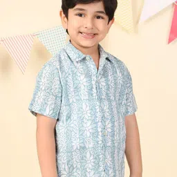 Fabindia Boys Floral Hand Block Printed Spread Collar Cotton Casual Shirt image 2