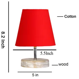 Devansh Red cotton Round white brushed wood Table Lamp image 3