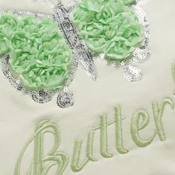 Mark & Mia Fleece Knit Full Sleeves Oversized Sweatshirt with Butterfly Sequin Embroidery & Frill Detailing - Green & Cream image 3