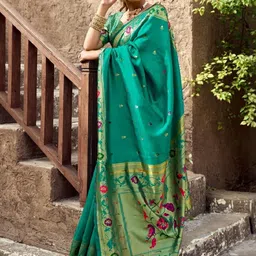 DWIJA FASHION Woven Design Zari Silk Blend Paithani Saree With Blouse-image-48