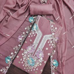 MANVAA Embroidered Sequinned Georgette Unstitched Dress Material-picture-45
