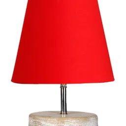 Devansh Red cotton Round white brushed wood Table Lamp image 4
