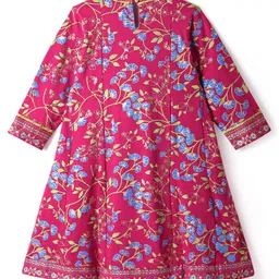 EARTHY TOUCH Single Jersey Knitted Three Fourth Sleeves Floral Printed Kurta Salwar Set with Dupatta & Lace Detailing - Dark Pink image 5