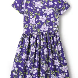 Honeyhap Premium Cotton Knit Half Sleeves Printed Floral Printed Frocks With Bio Finish Pack Of 2 - Punch & Lavender image 5