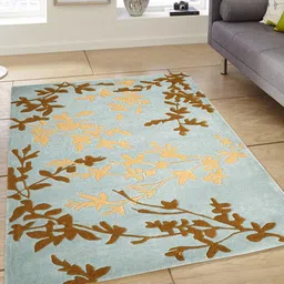PRESTO Blue & Brown Printed Handmade Anti-Skid Woolen Carpet image 1