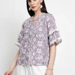 Gipsy Lilac Cotton Geometric Top image 3