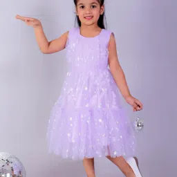 The Mom Store Girls Purple Embellished Party Dress-picture-34