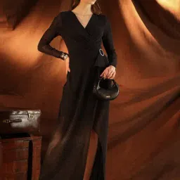 Kazo Black Plain Maxi Dress image 3