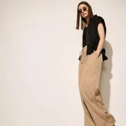 Only Beige Flaired Fit Self Pattern Trousers image 5