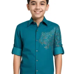 Charchit Boys Turquoise Blue Printed Regular Fit Shirt-picture-20