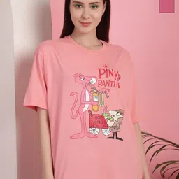 Tromko Women Pack of 2 Pink Panther Graphic Printed Round Neck Cotton Oversized T-shirts-image-70