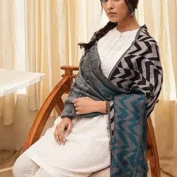 Biba Navy & Grey Printed Dupatta image 5