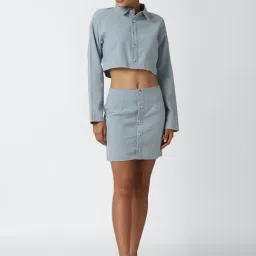 Forever 21 Grey Regular Fit Crop Top With Skirt-image-2