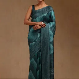 Soch Teal Green Printed Saree With Unstitched Blouse-image-68