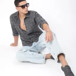 VASTRADO Core Fashion Black Regular Fit Checks Shirt image 5