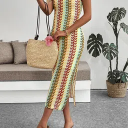 StyleCast x Revolte Women Colourblocked Boat Neck Bodycon Midi Dress image 2