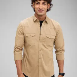 Vastrado Beige Cotton Relaxed Fit Shirt-picture-13