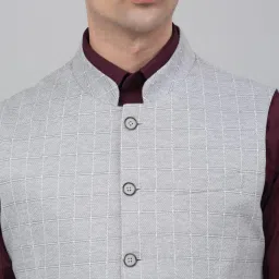 Cantabil Grey Regular Fit Chequered Waistcoat image 5