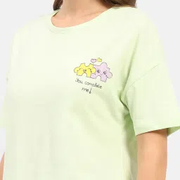 MADAME M Secret Green & Purple Cotton Graphic Print T-Shirt With Pyjamas image 5