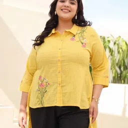 Juniper Yellow Cotton Embroidered Shirt image 5