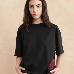 RAREISM Black Blended Solid Short Sleeves T-Shirt-picture-25