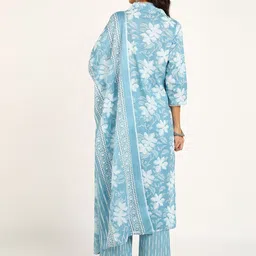BLOCKS OF INDIA Women Floral Printed Pure Cotton Kurta with Trousers & Dupatta image 2