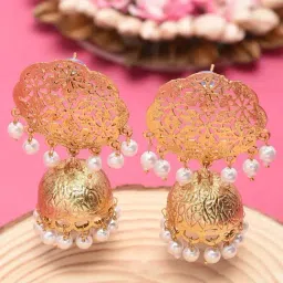 Zaveri Pearls White & Golden Alloy Jhumki Earrings-image-22