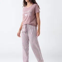 Wunderlove by Westside Light Brown Cotton Pyjama Set in a Bag-image-58