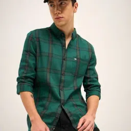 THE BEAR HOUSE Green Cotton Slim fit Checks Shirts-picture-31