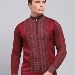 Monte Carlo Maroon Regular Fit Self Pattern Pullover-picture-16