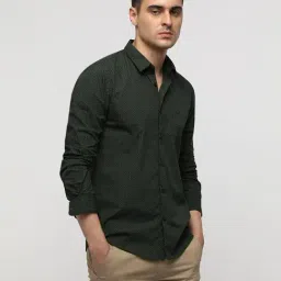 Crocodile Green Cotton Printed Slim Fit Shirt image 3