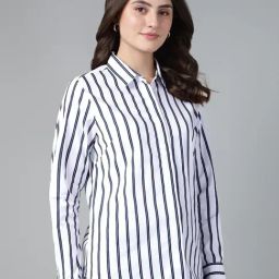 Hancock White & Navy Blue Cotton Striped Shirt-picture-13