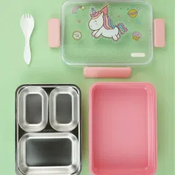 Little Surprise Box Pink Party Hat Unicorn Big Size Stainless Steel Kids Lunch Box With Lunch Bag image 5