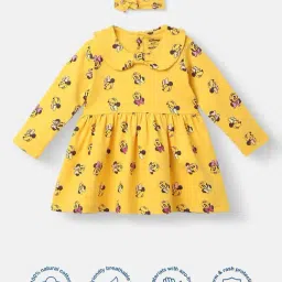Nauti Nati Girls Yellow Cotton Printed Regular Fit Dress-picture-14