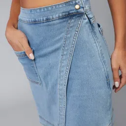 DOLCE CRUDO Light Blue Denim Above Knee Skirt image 5