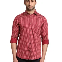 ColorPlus Red Cotton Regular Fit Printed Shirt-image-10