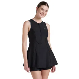 Speedo Women's Endurance10 Closed Back Swimdress With Boyleg - Black & Dapple Grey image 5